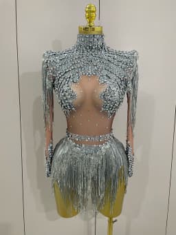 Women Sparkly Rhinestone Sequin Tassel Stretch Bodysuits 2025 New Arrival Birthday Party Nightclub Dj Stage Performance Costume