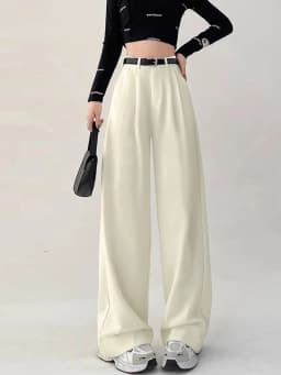 Botvotee Causal Suits Pants for Women Office Elegant Chic Wide Leg High Waisted Black Trousers with Belt Streetwear Y2k Fashion