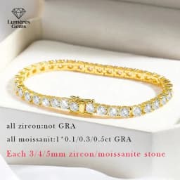 18K Gold Plated Moissanite Tennis Women 3/4/5Mm Classic S925 Sterling Silver Certified Bracelet For Men GRA