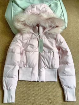 Gentle wind pink fur collar hooded cotton coat for women winter new Korean style thickened and warm short waisted cotton