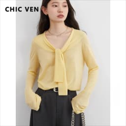 CHIC VEN Women Sweaters Pullovers Loose Casual New V-neck Lace Up Lightweight Female Knitted Jumpers Spring Autumn 2025