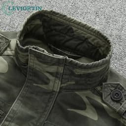 Autumn Men's Military Camouflage Cargo Jackets Multi-Pockets Heavyweight Cotton Outdoor Stand Collar Casual Workwear Jackets Man