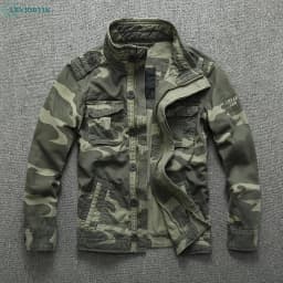 Autumn Men's Military Camouflage Cargo Jackets Multi-Pockets Heavyweight Cotton Outdoor Stand Collar Casual Workwear Jackets Man