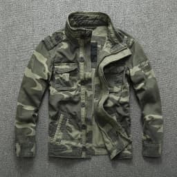 Autumn Men's Military Camouflage Cargo Jackets Multi-Pockets Heavyweight Cotton Outdoor Stand Collar Casual Workwear Jackets Man