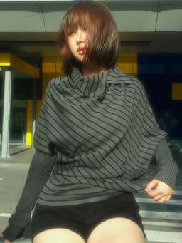 Genayooa Japanese 2000s Sweater Women Striped Knit Pullover Batwing Sleeve Streetwear Y2k Vintage Tops Turtleneck Sweaters