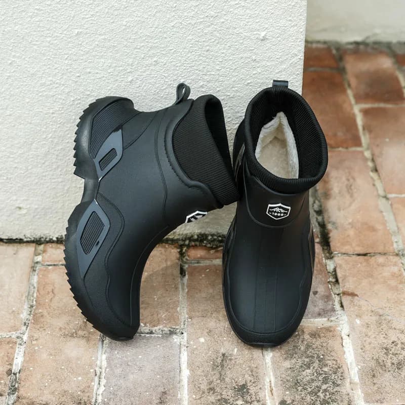 Winter Warm Men's Waterproof Shoes, Women's Short Rain Boots, Fleece-Lined Couple's Rain Shoes