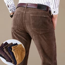 2025 Autumn New Corduroy Pants Men's Cotton Thick Slim Straight Elastic Business Casual Trousers Fashion Khaki Male Clothes
