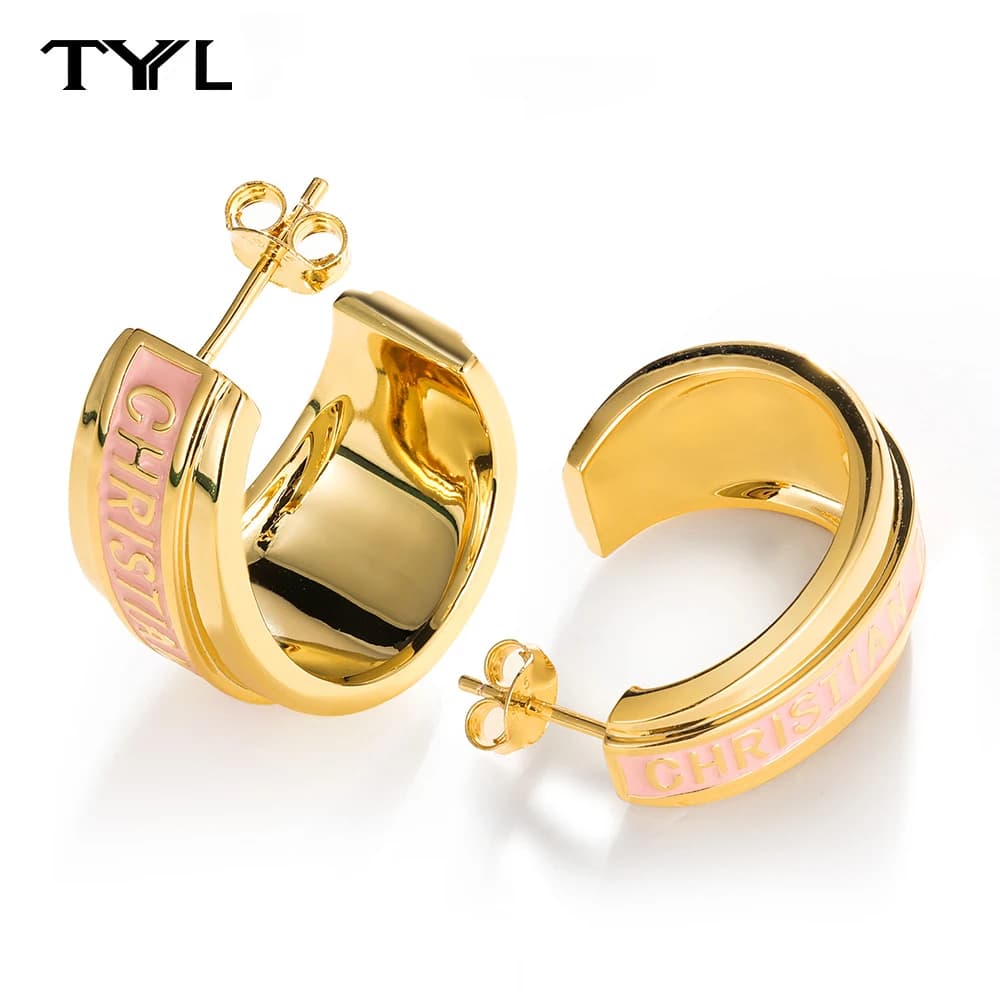 TYYL Women's Earrings With Letter Design 925 Silver Needle 18k Gold Plated Piercing Half Ear Hoop Exquisite Girlfriend Jewelry