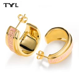 TYYL Women's Earrings With Letter Design 925 Silver Needle 18k Gold Plated Piercing Half Ear Hoop Exquisite Girlfriend Jewelry