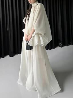 TWOTWINSTYLE Loose Minimalist Elegant Dresses For Women High Neck Half Sleeves Patchwork Folds Elegant Dress Female Clothing New