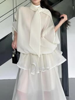 TWOTWINSTYLE Loose Minimalist Elegant Dresses For Women High Neck Half Sleeves Patchwork Folds Elegant Dress Female Clothing New