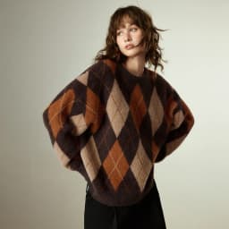 TOYOUTH Women's Sweater 2025 Winter New Loose Crew Neck Amber Streamer Nordic Style Argyle Mink-like Top
