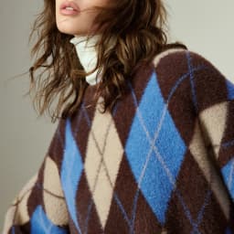 TOYOUTH Women's Sweater 2025 Winter New Loose Crew Neck Amber Streamer Nordic Style Argyle Mink-like Top