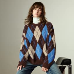 TOYOUTH Women's Sweater 2025 Winter New Loose Crew Neck Amber Streamer Nordic Style Argyle Mink-like Top