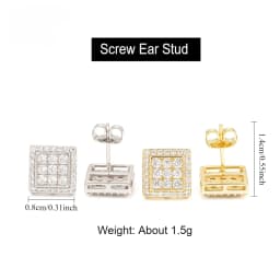 925 Sterling Silver VVS1 D Color Moissanite Square Stud Earrings for Men Women Screw Ear Stud Fine Jewelry Diamonds Pass Test