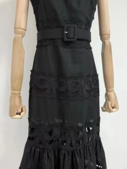 VGH Solid Elegant Spliced Hollow Out Dress for Women Square Collar Sleeveless Patchwork Sashes High Waist Bodycon Dresses Female