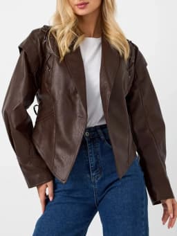 Ailegogo Spring Autumn Women Vintage Streetwear Loose Belt Single Button Long Sleeve Faux Leather Jacket Outwear