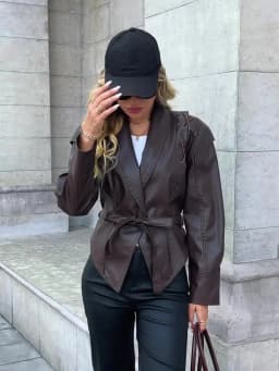 Ailegogo Spring Autumn Women Vintage Streetwear Loose Belt Single Button Long Sleeve Faux Leather Jacket Outwear