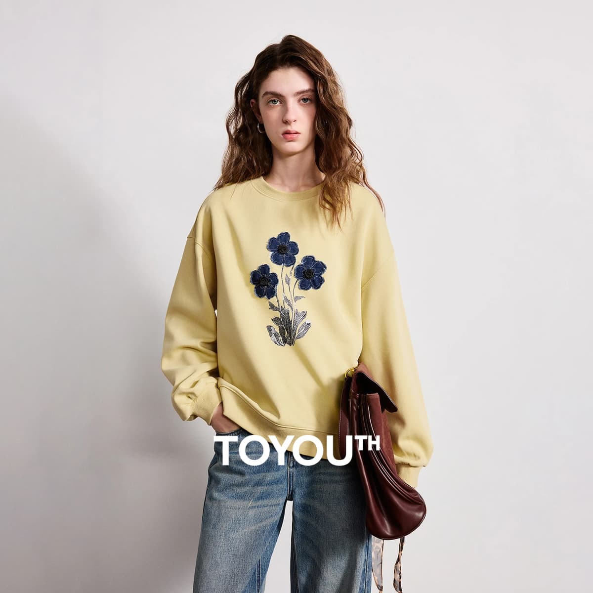 TOYOUTH Women Cotton Sweatshirt 2026 Spring New Knit Striped Turn-Down Collar Loose Unique Stylish Top