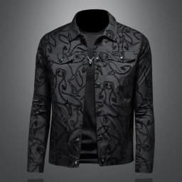 Spring 2026 Men's Casual Jacket with Embroidered Collar Slim Fit Trendy Top for Fashionable Clothing