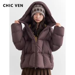 CHIC VEN Fashion Women Down Coats Solid Short Loose Casual Hooded Female Down Jacket 90 White Duck Down Autumn Winter 2025