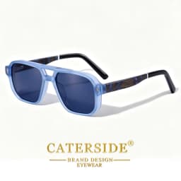 CATERSIDE Men's Polarized Pilot Sunglasses UV400 Premium Tr Frame & Wood Temple Retro Square Sun Glasses for Driving Fishing