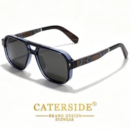 CATERSIDE Men's Polarized Pilot Sunglasses UV400 Premium Tr Frame & Wood Temple Retro Square Sun Glasses for Driving Fishing