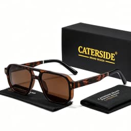 CATERSIDE Men's Polarized Pilot Sunglasses UV400 Premium Tr Frame & Wood Temple Retro Square Sun Glasses for Driving Fishing
