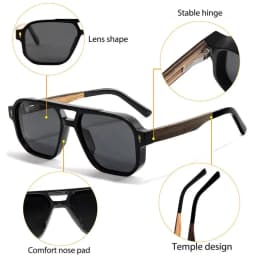 CATERSIDE Men's Polarized Pilot Sunglasses UV400 Premium Tr Frame & Wood Temple Retro Square Sun Glasses for Driving Fishing