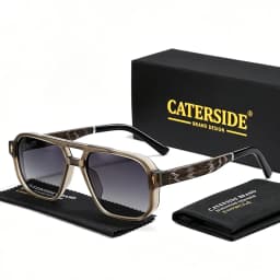 CATERSIDE Men's Polarized Pilot Sunglasses UV400 Premium Tr Frame & Wood Temple Retro Square Sun Glasses for Driving Fishing