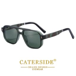 CATERSIDE Men's Polarized Pilot Sunglasses UV400 Premium Tr Frame & Wood Temple Retro Square Sun Glasses for Driving Fishing