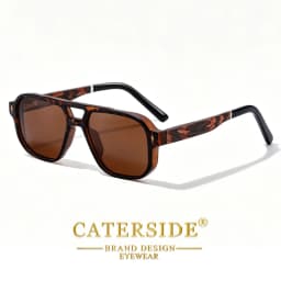 CATERSIDE Men's Polarized Pilot Sunglasses UV400 Premium Tr Frame & Wood Temple Retro Square Sun Glasses for Driving Fishing
