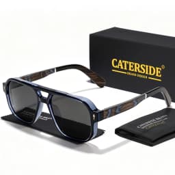 CATERSIDE Men's Polarized Pilot Sunglasses UV400 Premium Tr Frame & Wood Temple Retro Square Sun Glasses for Driving Fishing