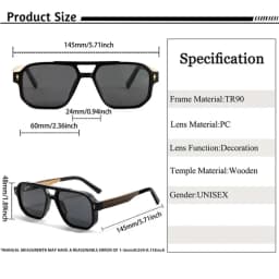 CATERSIDE Men's Polarized Pilot Sunglasses UV400 Premium Tr Frame & Wood Temple Retro Square Sun Glasses for Driving Fishing