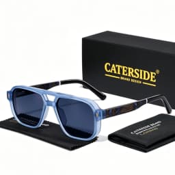 CATERSIDE Men's Polarized Pilot Sunglasses UV400 Premium Tr Frame & Wood Temple Retro Square Sun Glasses for Driving Fishing