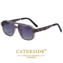 CATERSIDE Men's Polarized Pilot Sunglasses UV400 Premium Tr Frame & Wood Temple Retro Square Sun Glasses for Driving Fishing