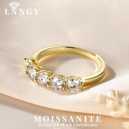 Lnngy Certified Five Stone 4mm Moissanite Ring 14K Gold Filled Half Eternity Anniversary Rings For Women Party Jewelry Gift