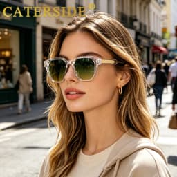 CATERSIDE Men Women Fashion Square Frame Sunglasses Daily Wear UV400 Protection Eyewear PC Frame Propionate Pin Legs Sun Glasses