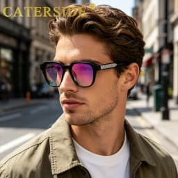 CATERSIDE Men Women Fashion Square Frame Sunglasses Daily Wear UV400 Protection Eyewear PC Frame Propionate Pin Legs Sun Glasses