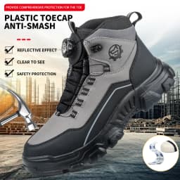 High-top Safety Shoes with Rotary Buckle, Impact-resistant and Puncture-proof, Suitable for Work, Labor Protection, Handling