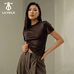 LILYSILK Women's Slim Fitted Silk Jersey Tee with Short Sleeves and Round Neck