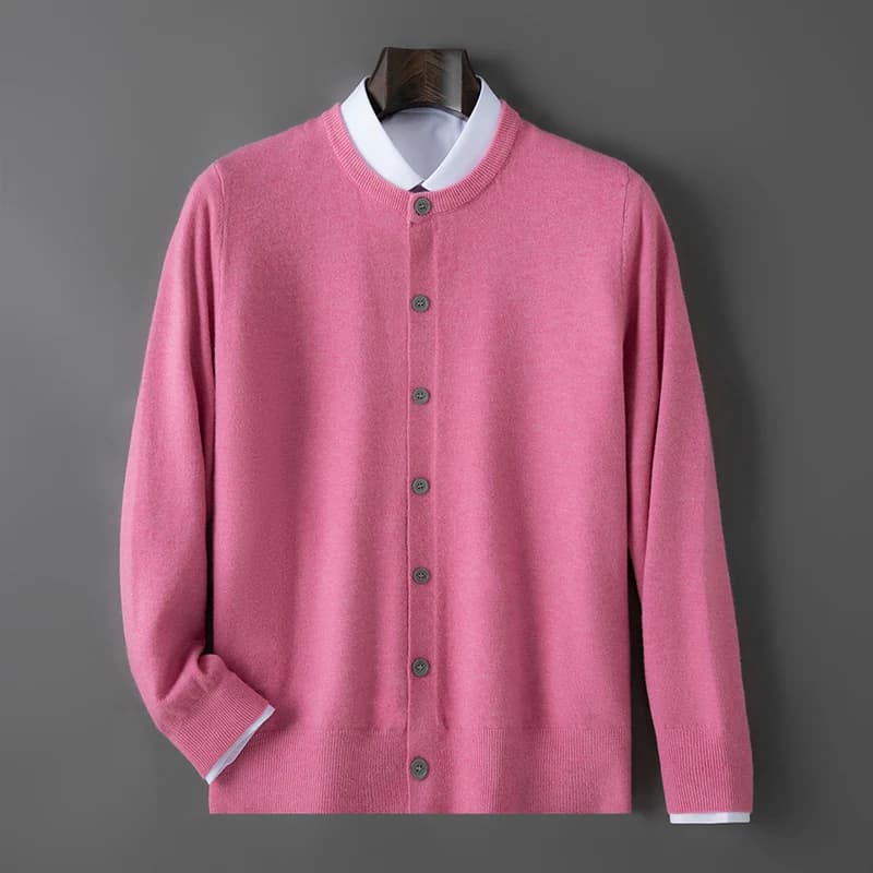 100% wool knitted round neck cardigan men's sweater small coat early autumn new long sleeve loose outside.