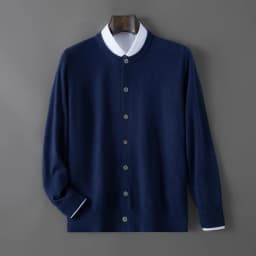 100% wool knitted round neck cardigan men's sweater small coat early autumn new long sleeve loose outside.