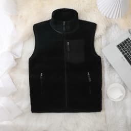 Vintage Fleece Stand Collar Warm Lambskin Vest for Men Sleeveless Unisex Autumn Winter Sports Jackets Outdoor Wear Men Jacket