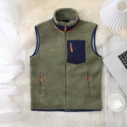 Vintage Fleece Stand Collar Warm Lambskin Vest for Men Sleeveless Unisex Autumn Winter Sports Jackets Outdoor Wear Men Jacket
