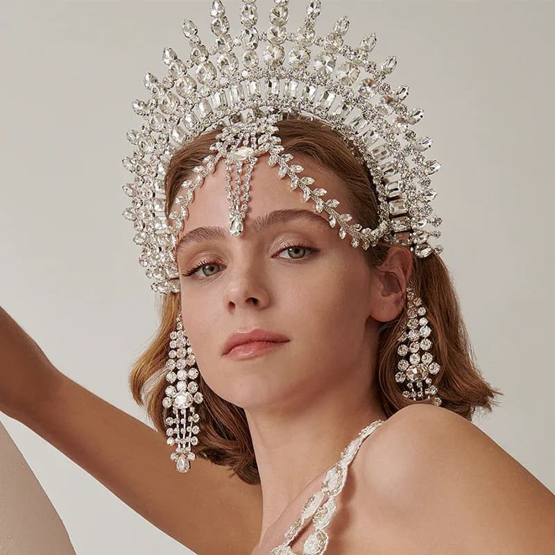 New Geometric Crown Headband Multi-Layer Rhinestone Headwear Statement Crystal Hair Jewelry Women Stage Performance Accessories