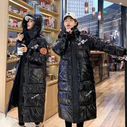 Black Glossy Parker Female Warm Winter Thicken Down Cotton Jacket Windproof Rainproof Women's Hooded Coat Casual Long Overcoat