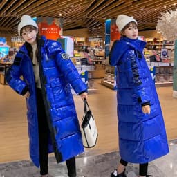 Black Glossy Parker Female Warm Winter Thicken Down Cotton Jacket Windproof Rainproof Women's Hooded Coat Casual Long Overcoat