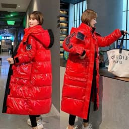 Black Glossy Parker Female Warm Winter Thicken Down Cotton Jacket Windproof Rainproof Women's Hooded Coat Casual Long Overcoat