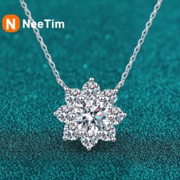 NeeTim 1CT Moissanite Sparkling Necklace For Woman Pendant 925 Silver Plated with White Gold Chains Party Bridal Fine Jewelry